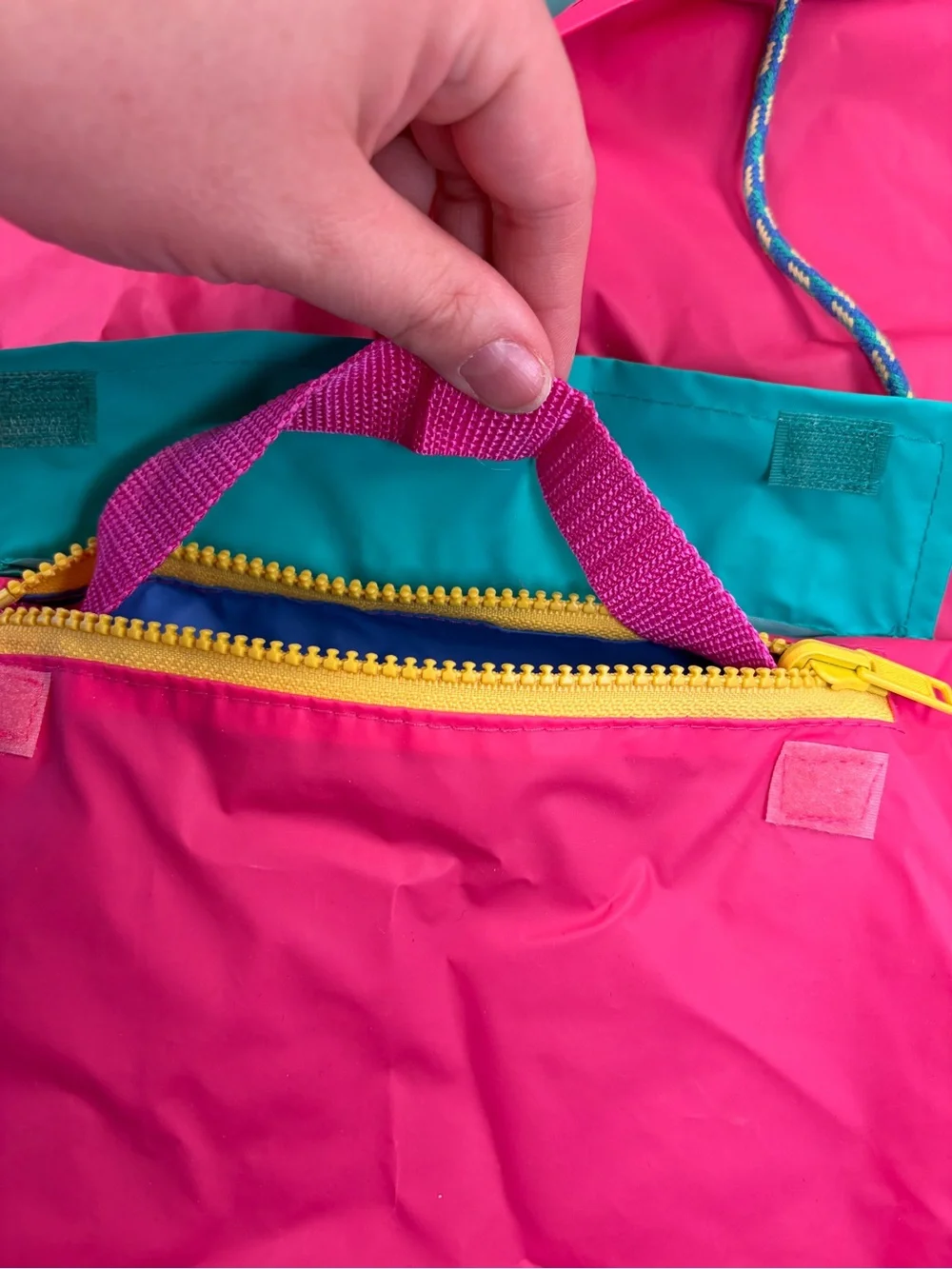 Vtg 90s Gymboree Kids PVC Nylon Colorful Waterproof Rain Poncho Rainbow‎ Tag S/M